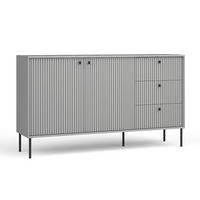 SIDEBOARD Irelis 2T3S Grau 156,2/89,2/41 cm – mit geriffelten Fronten, mit schwarzen Beinen - Schwarz/Grau, Holzwerkstoff/Metall (156.2/89.2/41cm) - AX Living