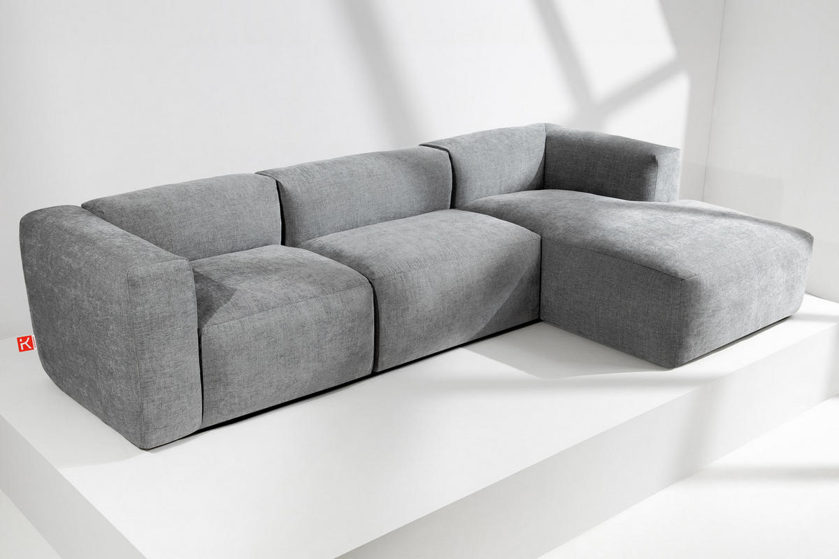 ECKMODULSOFA-RECHTS BUFFO mit extrem weicher und bequemer Sitzfläche, Gewebestoff, hell aschfahl - Hellgrau, Textil (297/180cm) - KONSIMO®
