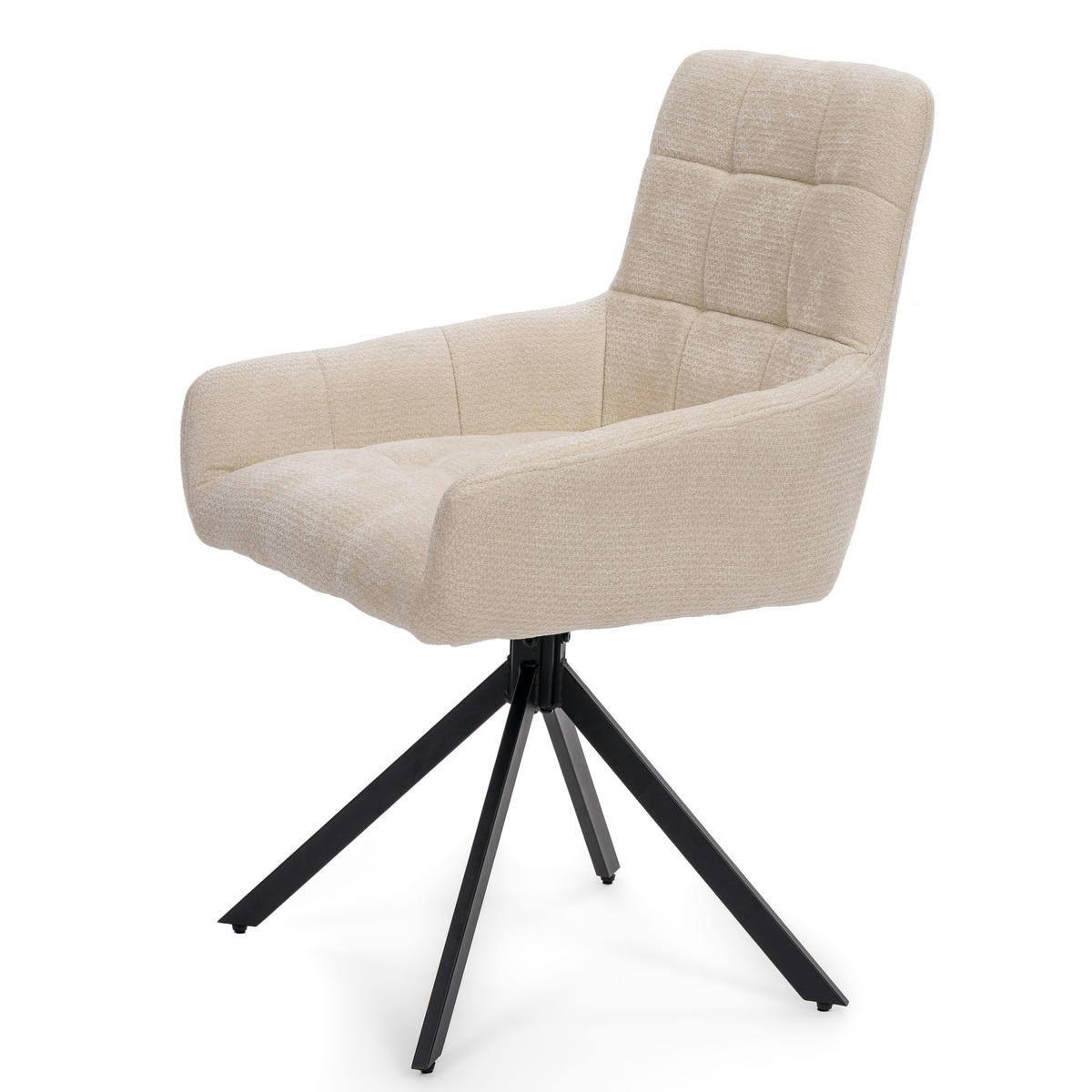 STUHL FUNO drehbar gepolsterter mit Steppung - creme - Chenille - Creme/Schwarz, Textil/Metall (58/87/60cm) - NEW HOME