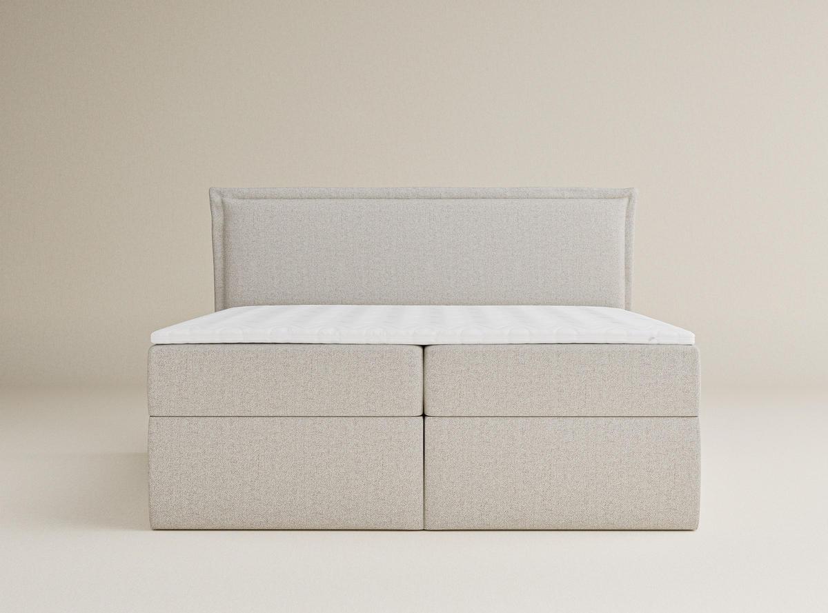 BOXBETT Saffron 200/200 cm, in Ecru, Bettkasten, Matratze, Topper - Ecru/Schwarz, Holz/Holzwerkstoff (200/200cm) - Maison de Reve