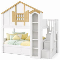 ETAGENBETT 2x 90x200 cm in Weiß mit Stauraumtreppe, LED und hydraulischem Bettkasten - Weiß, Holz (90/200cm) - IVMEU