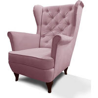CHESTERFIELD-SESSEL Falco rosa mit Holzbeinen - Wengefarben/Rosa, Holz/Textil (82/102/92cm) - Beautysofa