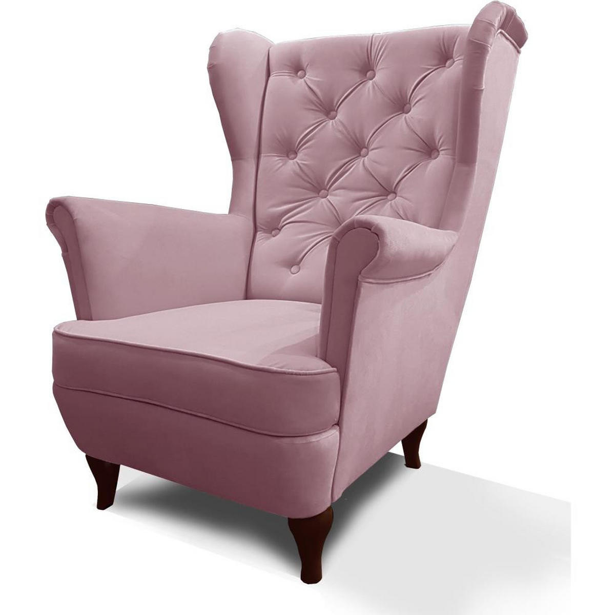 CHESTERFIELD-SESSEL Falco rosa mit Holzbeinen - Wengefarben/Rosa, Holz/Textil (82/102/92cm) - Beautysofa