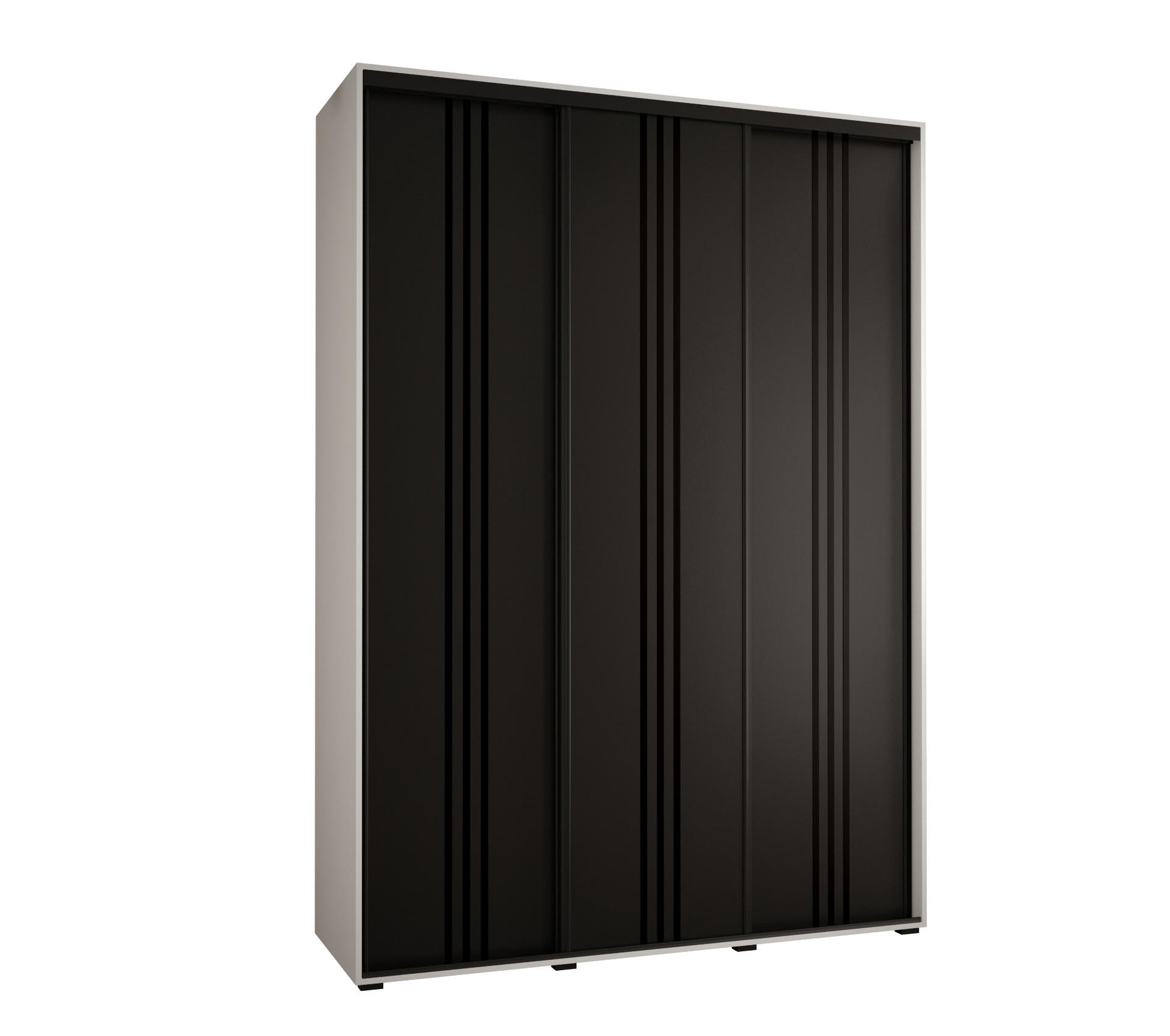 Abiks Möbel SCHWEBETÜRENSCHRANK Weiß, Schwarz, Schwarz 170cm × 45cm × 235cm