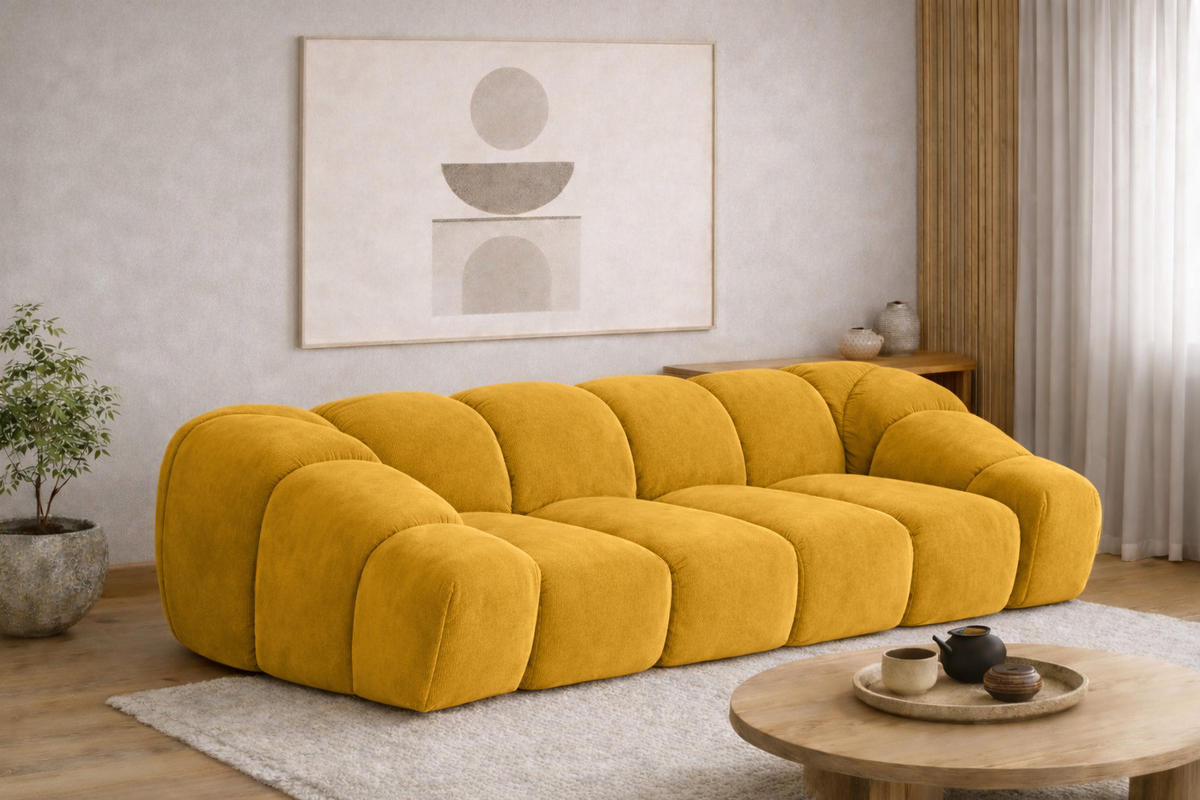 SOFA 3-Sitzer modular, Veloursstoff Bluvel, Golden, CROISSANT - Goldfarben, Holz (240/72/115cm) - Kaiser Möbel