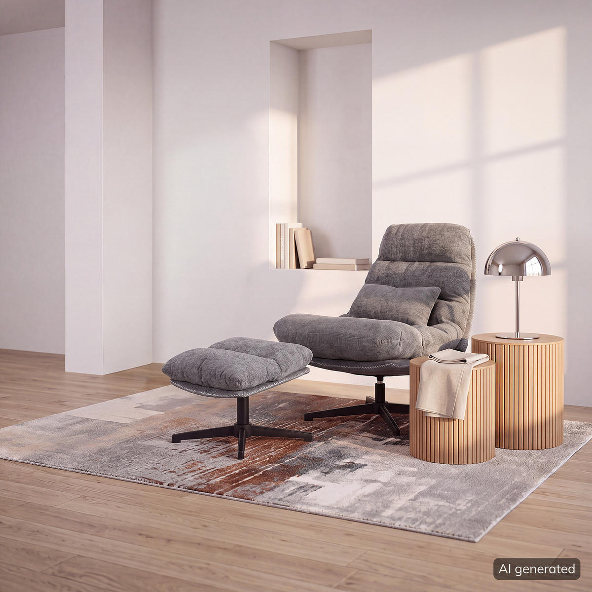 RELAXSESSEL - Chenille - Schwarz/Grau, Textil/Metall (84/88/94cm) - home24