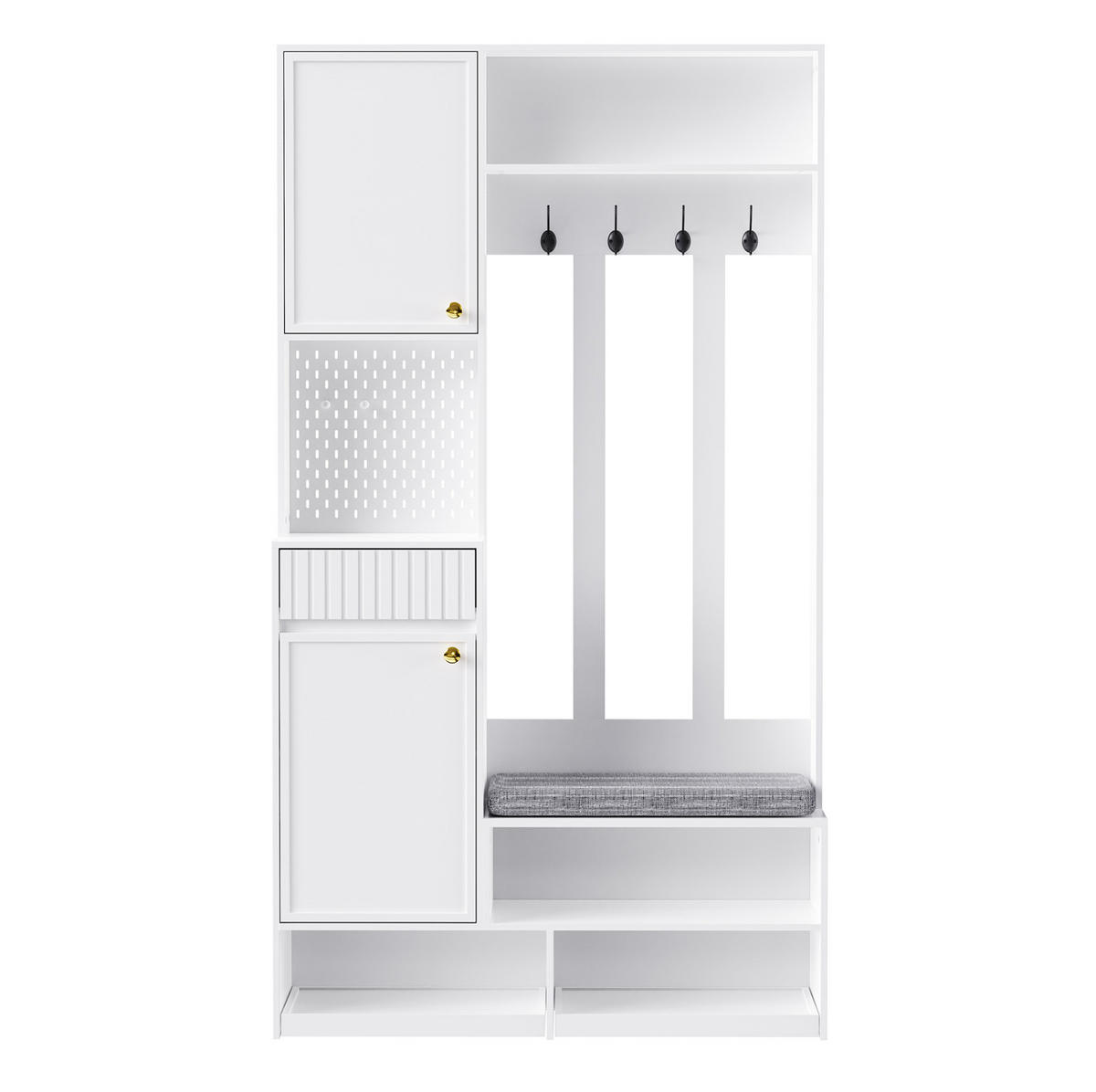 GARDEROBENSET 35/100/180 cm mit Sitzbank, 4 Haken, Schubladen und Schrank aus MDF, Weiß - Weiß, Holzwerkstoff (100/180/35cm) - Redom
