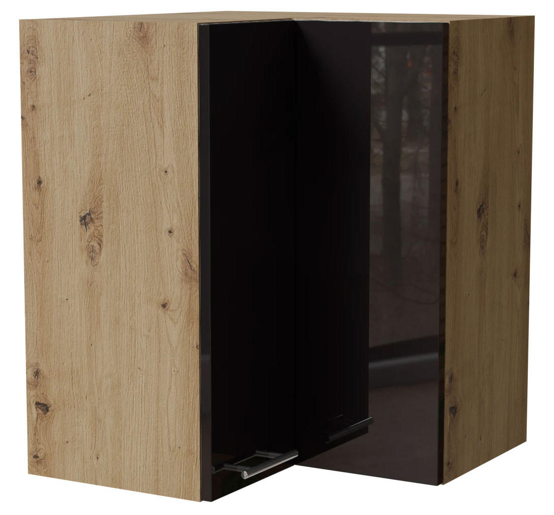 Feldmann-Wohnen Eckhängeschrank Schwarz Hochglanz, Eiche Artisan 60x72x60 cm