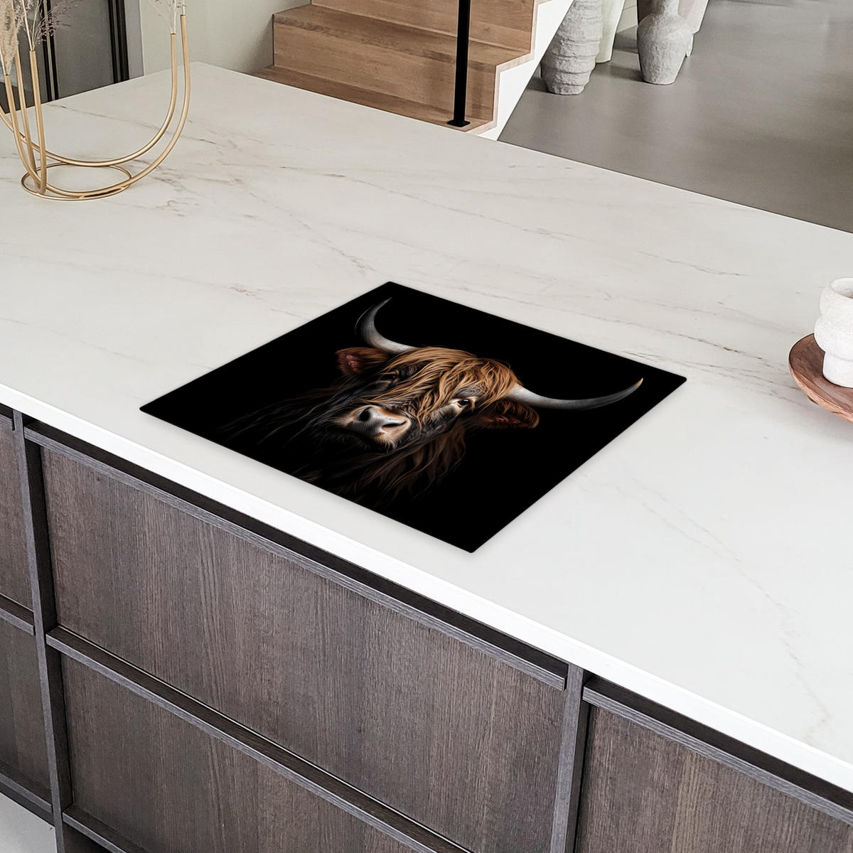 HERDABDECKPLATTE Schottischer Highlander - Porträt - Schwarz - Tier 60x52 cm - Braun, Kunststoff (60/0.2/52cm) - MuchoWow