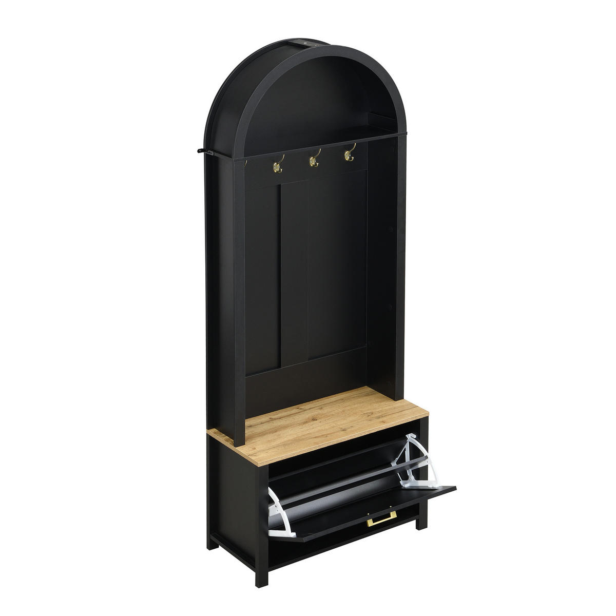 GARDEROBENSCHRANK mit Haken und Schuhfach 75 x 35 x 195 cm MDF Schwarz/Holzfarbe - Schwarz, Holzwerkstoff (35/195/75cm) - Beauniv