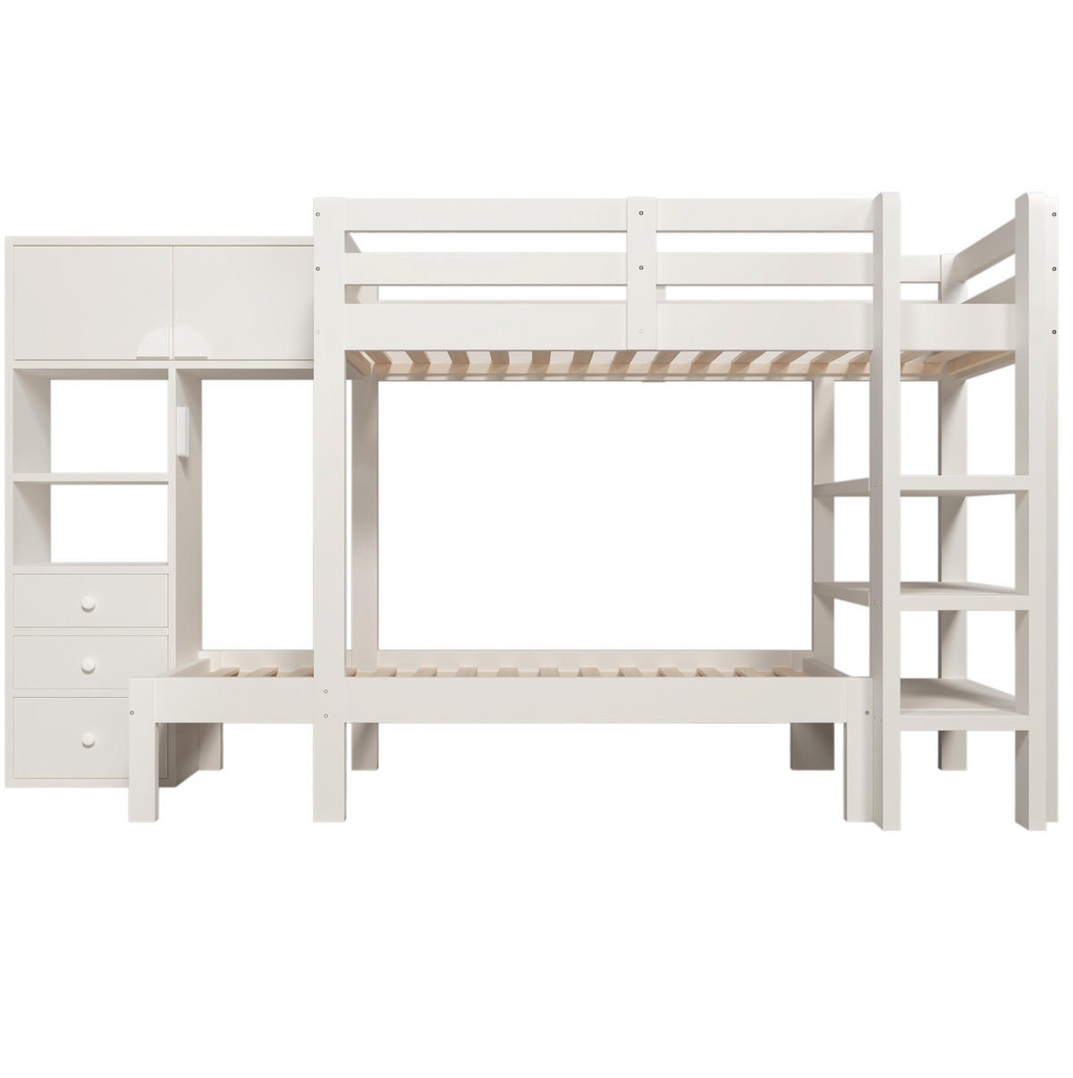 ETAGENBETT 90/200 cm Weiß mit Schrank, Regal und Schubladen - Weiß, Metall (90/200cm) - Flora Grace