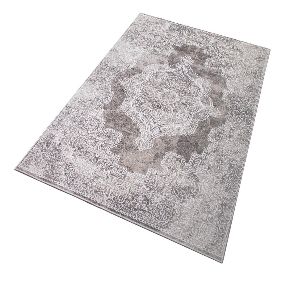 VINTAGE-TEPPICH Victoria Hoch-Tief-Effekt Medallion Muster beige 80 x 150 cm - Beige/Creme, Kunststoff/Textil (80/150cm) - oKu-Tex