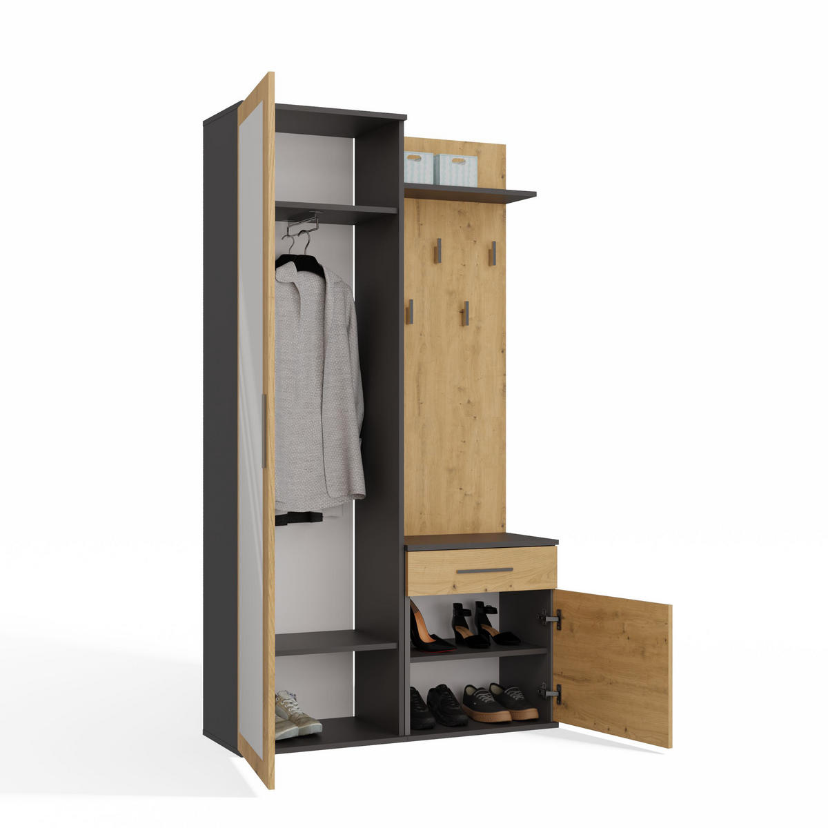 ŠATNÍK moderní se zrcadlem Duo antracit, Artisan 100/180/35 - antracitová, kompozitní dřevo (100/180/35cm) - RAUMHIRSCH FURNITURE