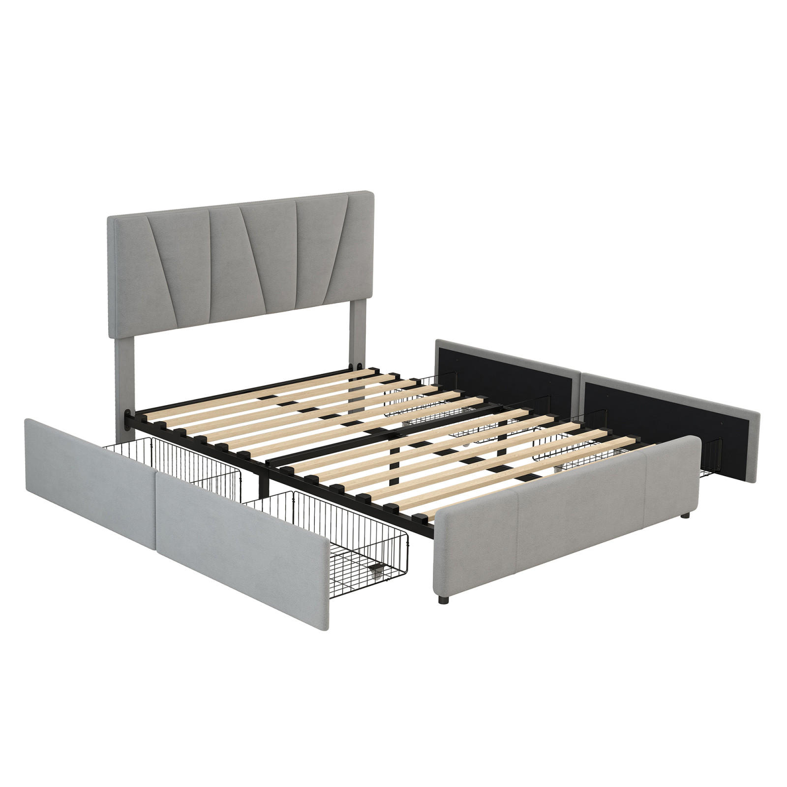 POLSTERBETT 140x200 Schubladen grau - Grau, Textil (140/200cm) - LEBENLANG