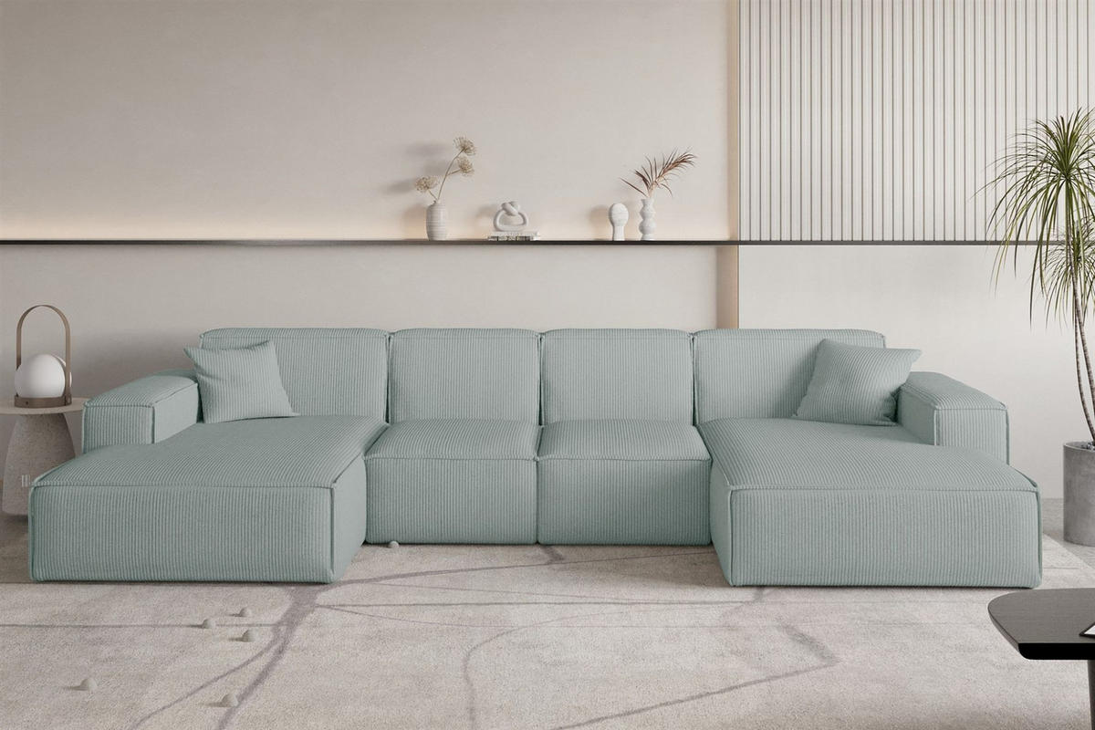 WOHNLANDSCHAFT Celes Premium Xs Scala - Pastellblau, Holzwerkstoff/Textil (342/73/165cm) - Fun Möbel