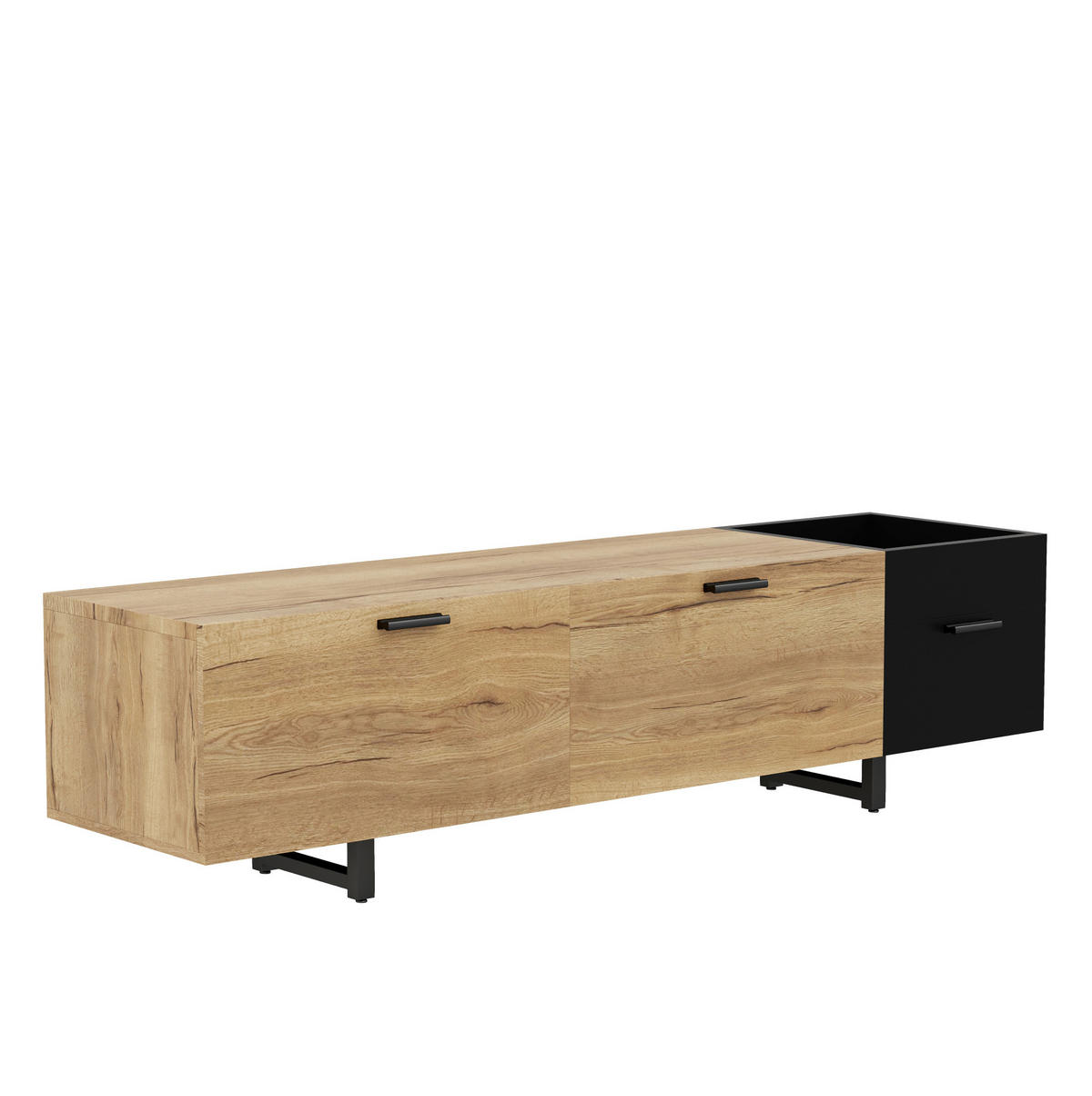 TV-LOWBOARD 180/38/49 cm mit LED-Beleuchtung und offenen Fächern - Schwarz, Holzwerkstoff (180/49/38cm) - BEAOK