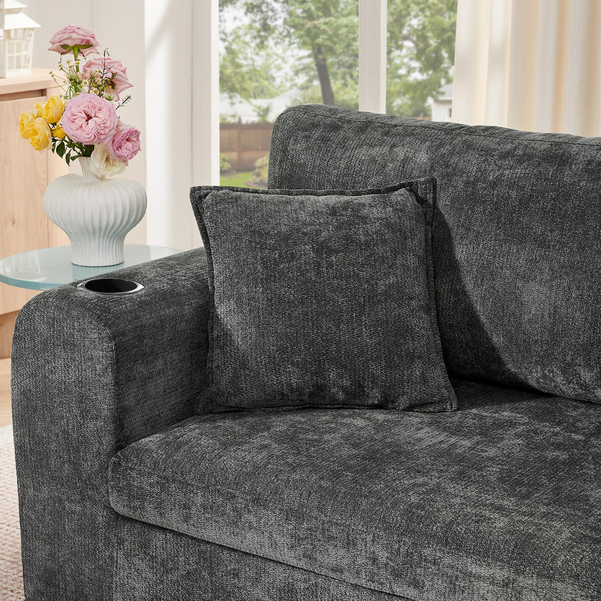 2-SITZER-SOFA DE-34622 mit USB-Ladefunktion Schwarz - Schwarz, Textil (100/89/220cm) - ComfortXL