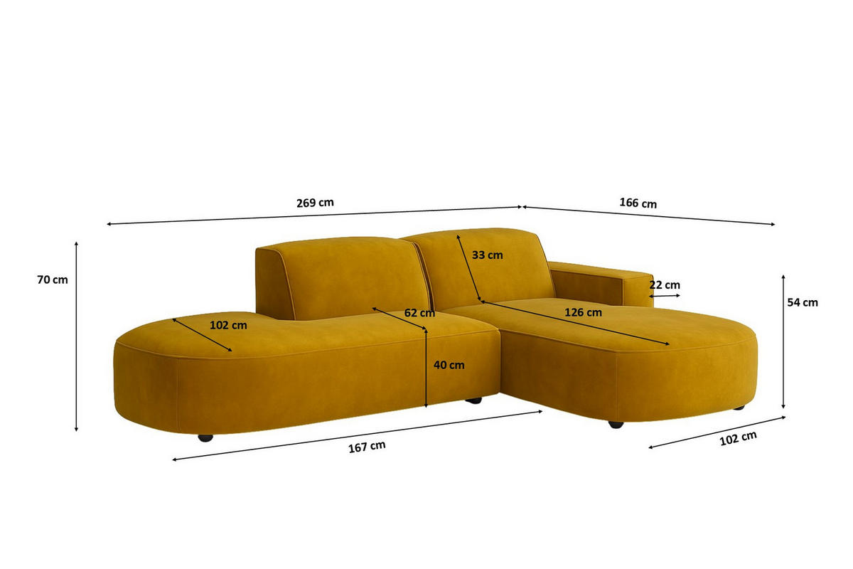 ECKSOFA Cursal Atelier, Stoff Salvador, Gelb, Rechts - Gelb, Holz (269/166cm) - Kaiser Möbel