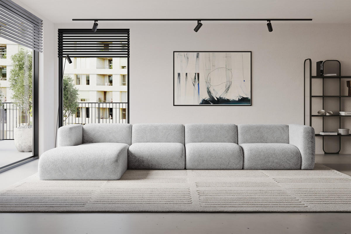 ECKSOFA Ottomane Links MIRA-L3 409x179x70 Grau Velours - Schwarz/Grau, Holzwerkstoff/Kunststoff (409/179cm) - ALTDECOR