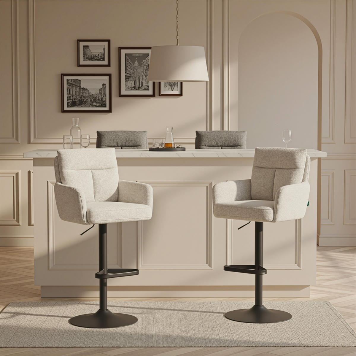 BARHOCKER Aris - Creme/Schwarz, Textil/Metall (54/101/57cm) - DUBI Möbel