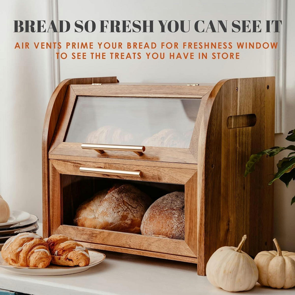 BROTKASTEN Akazie mit 2 Regalen 40 cm - Hellbraun, Holz (37/26/40cm)