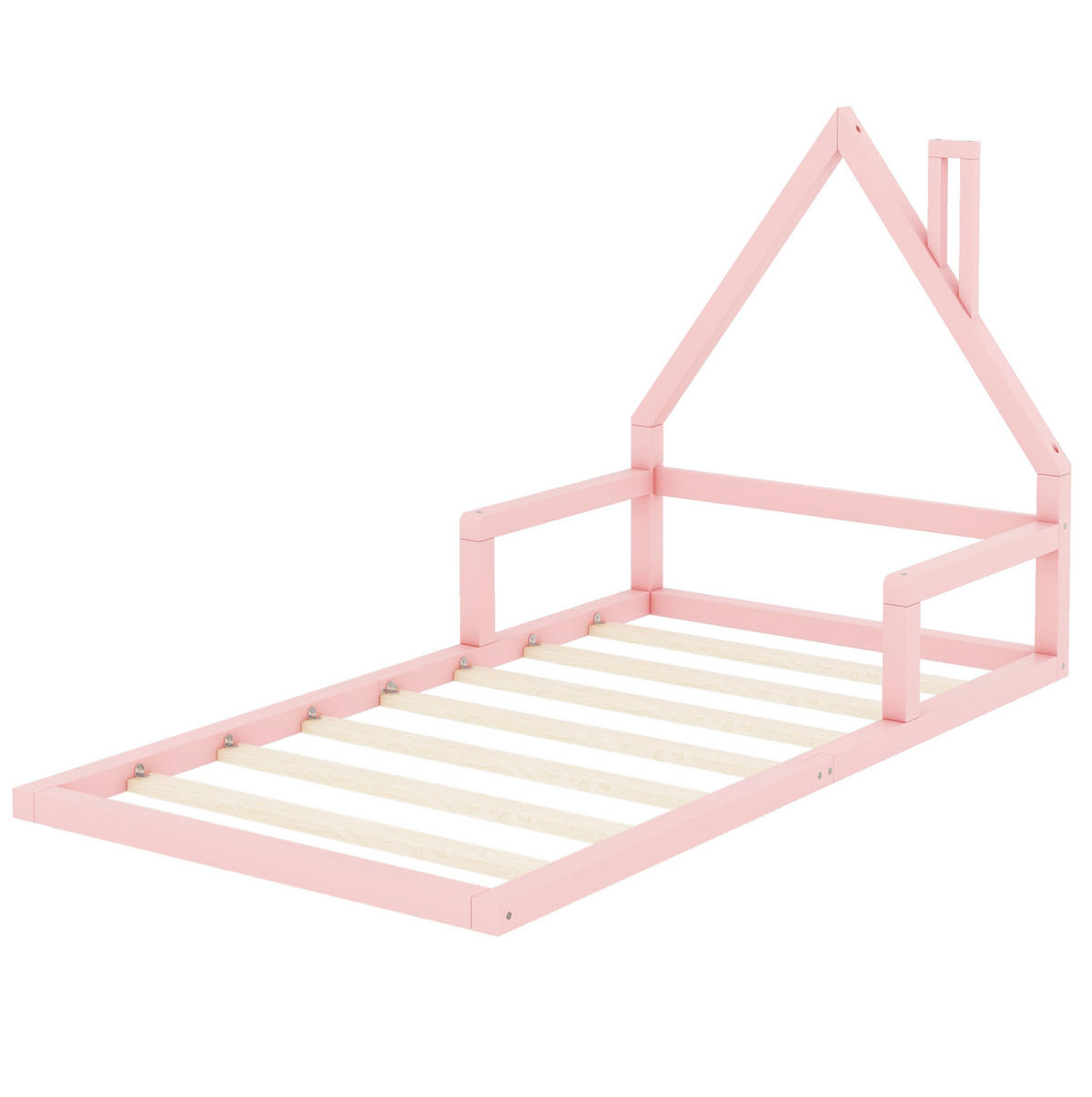 KINDERBETT 90/200 cm in Hausform aus massivem Kiefernholz in Rosa - Rosa, Holz (90/200cm) - BEAOK