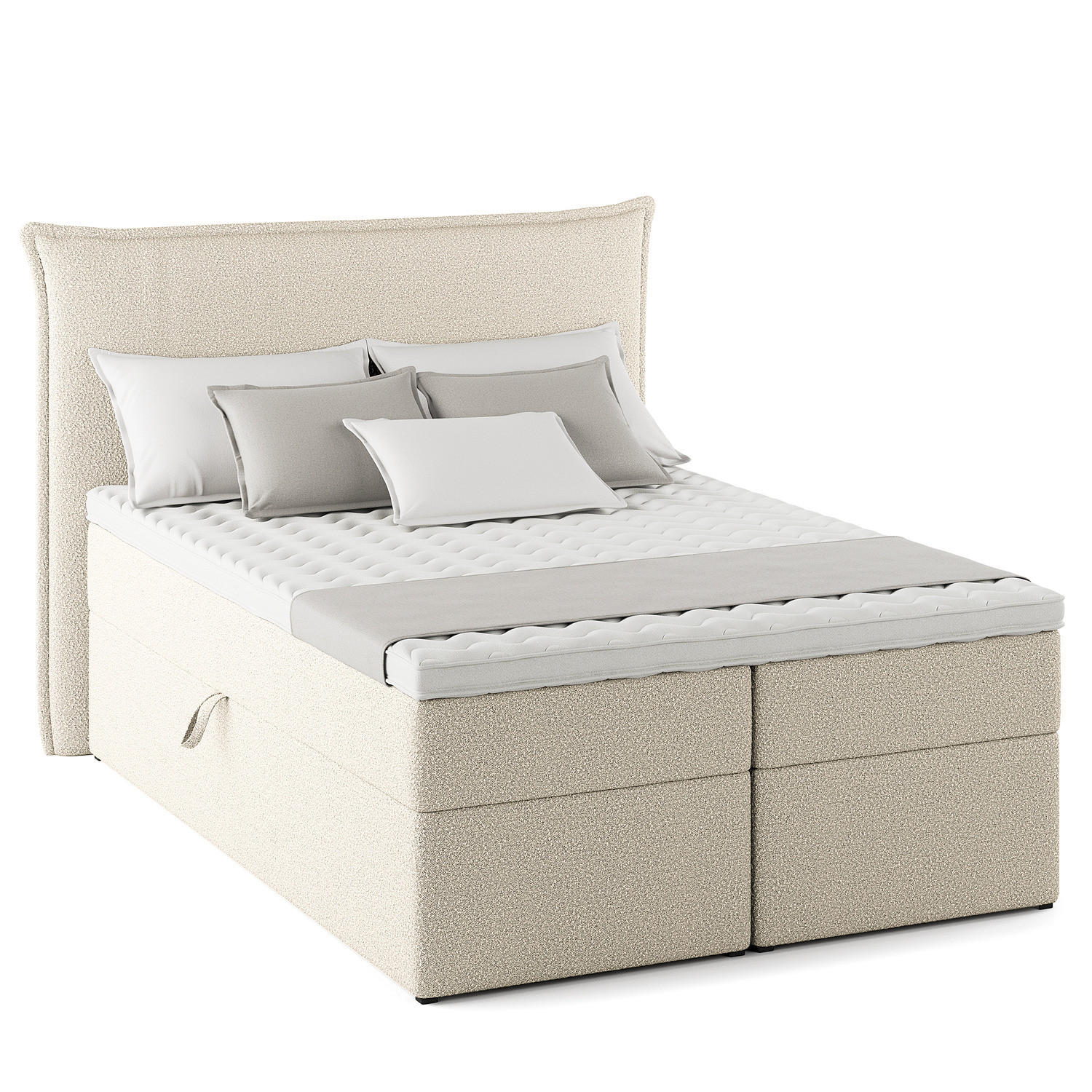 BOXBETT mit Stauraum - Bouclé - Creme, Holzwerkstoff/Textil (140/200cm) - home24