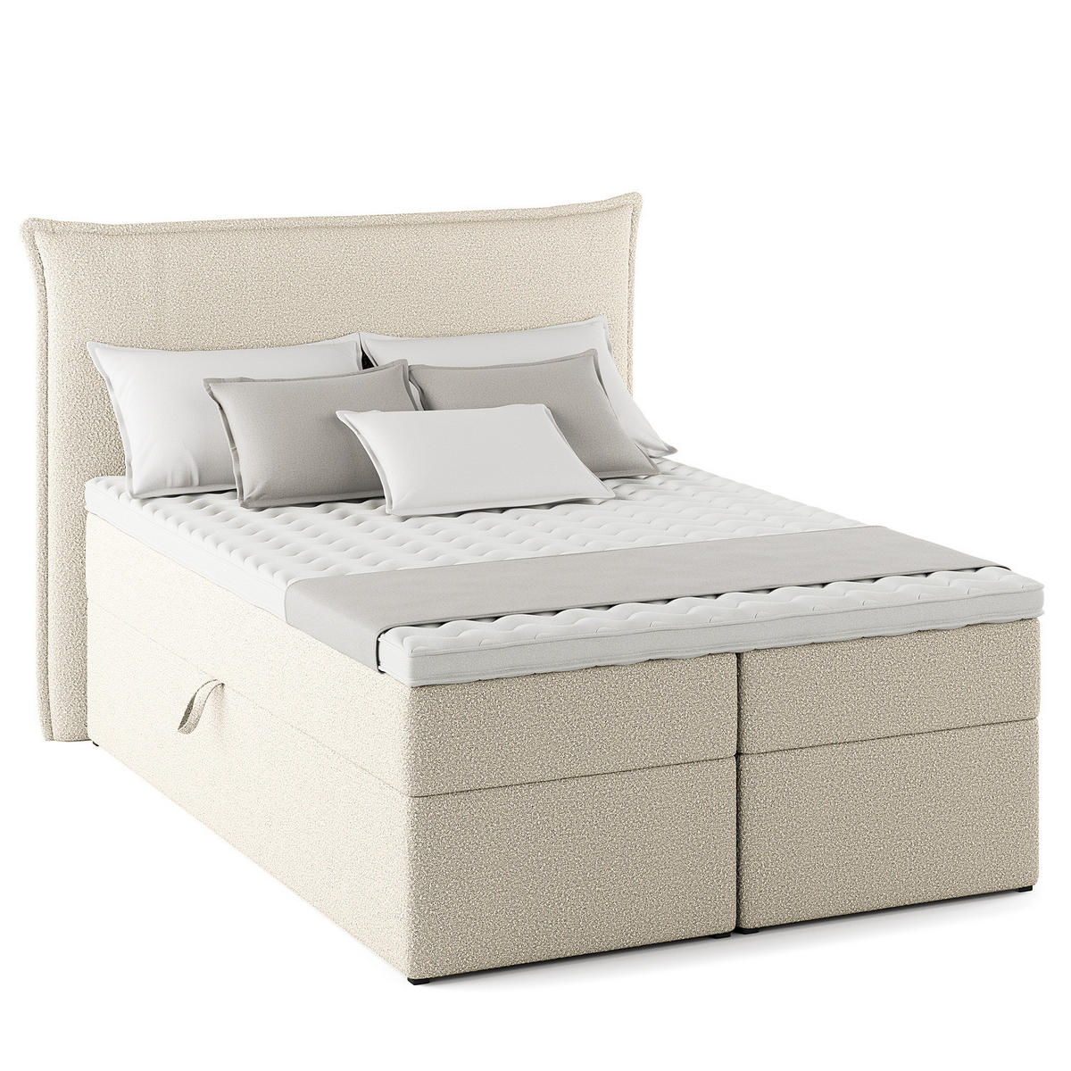 BOXBETT mit Stauraum - Bouclé - Creme, Holzwerkstoff/Textil (140/200cm) - home24