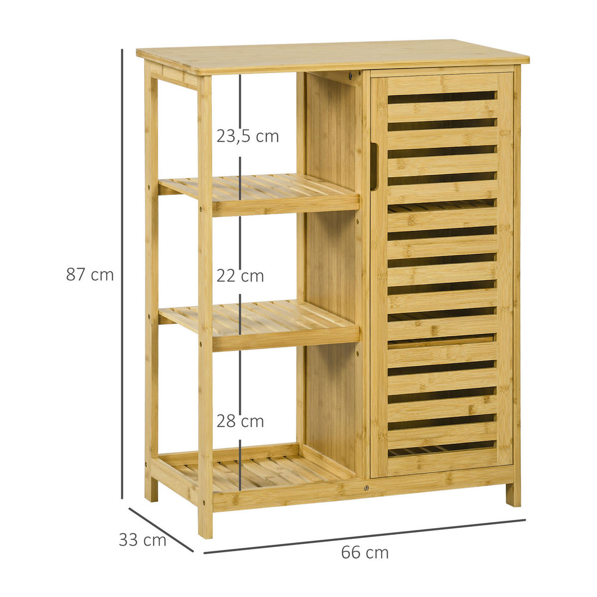 BADSCHRANK mit Schrankfach, 3 Offenen Ebenen, mit Kippschutz, Natur - Naturfarben, Holz (33/87/66cm) - Kleankin