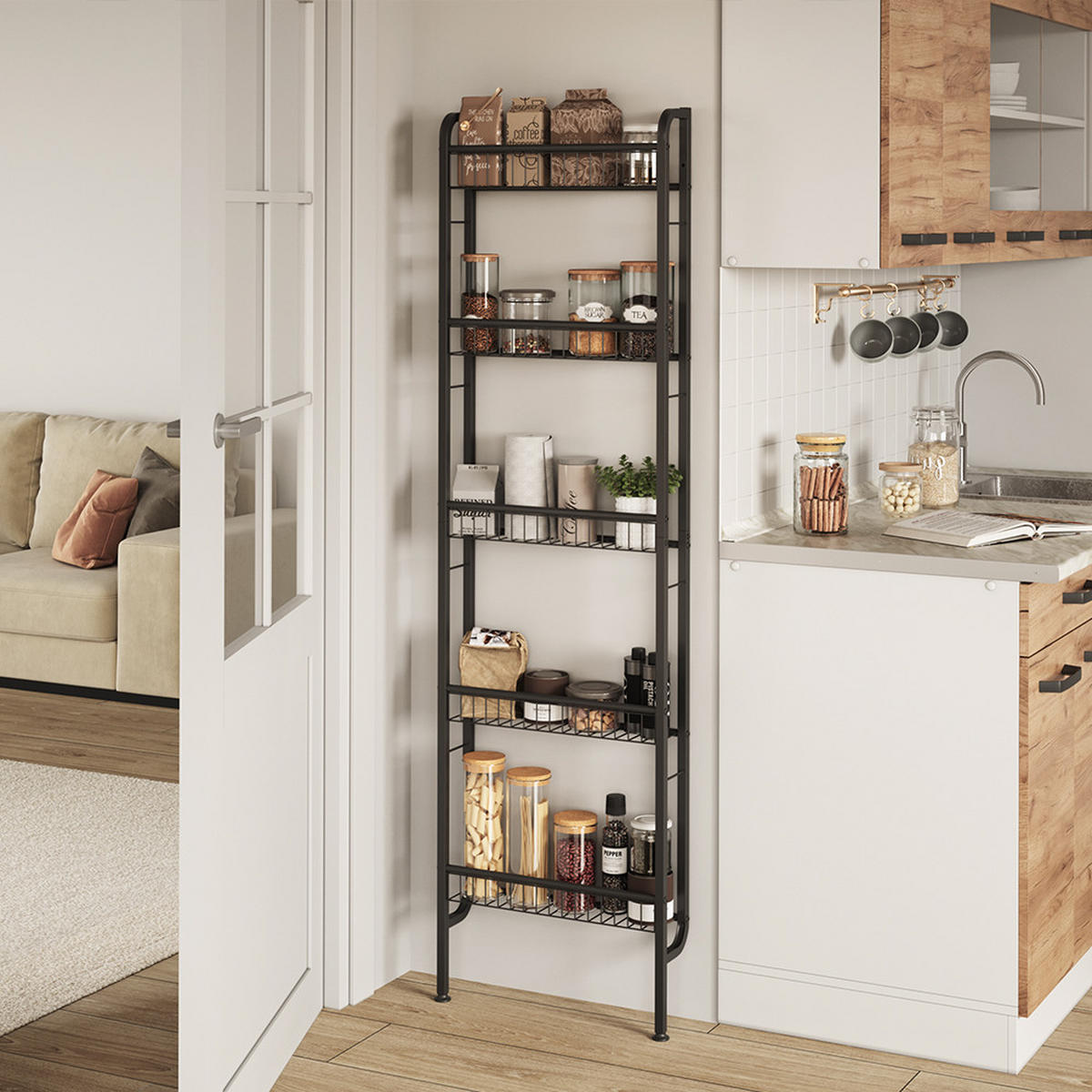 LEITERREGAL Klivo Schwarz 44.5 x 160 cm mit 5 Regalböden - Schwarz, Metall (44.5/160/11cm) - Vicco