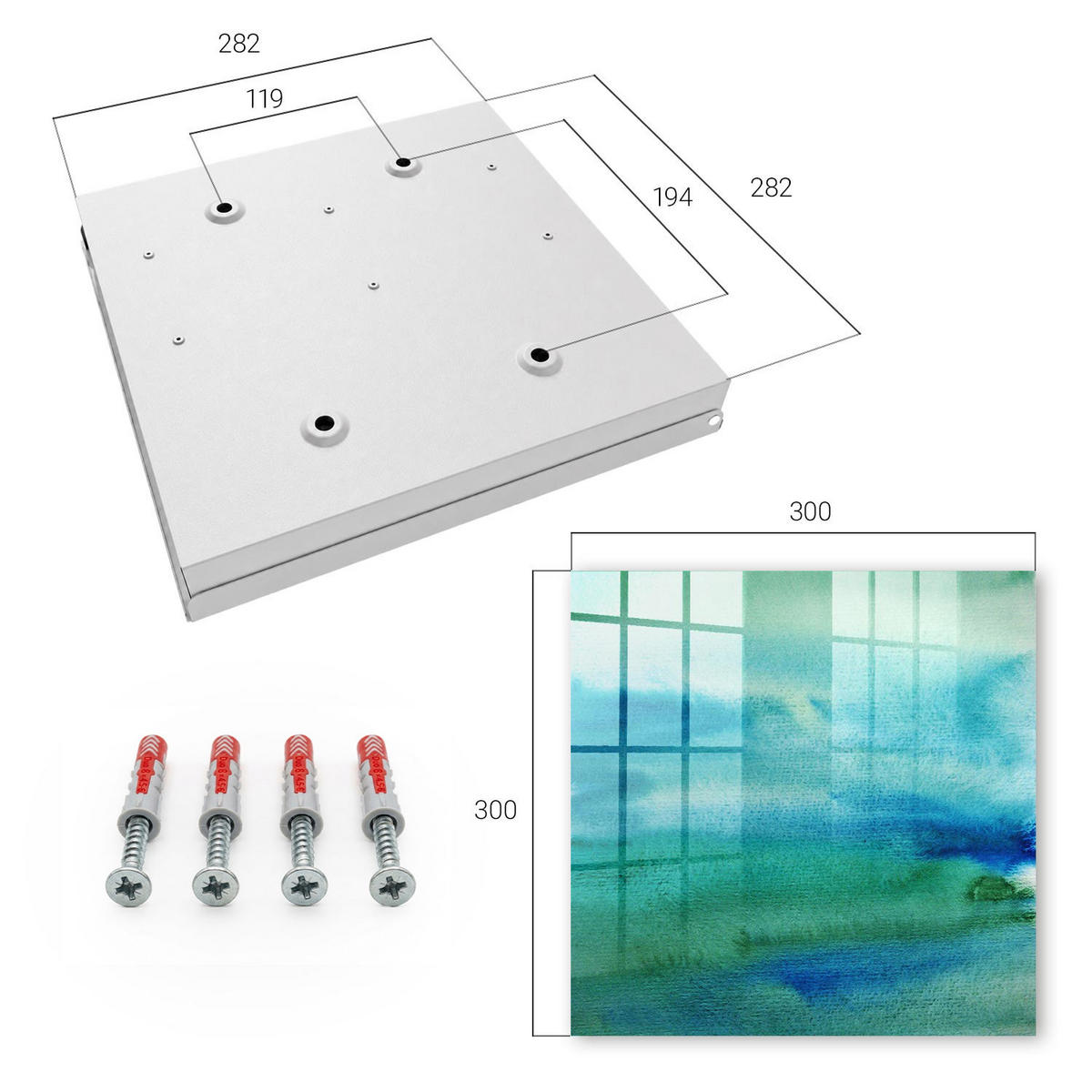 SCHLÜSSELBOX Weiß 30x30 cm – Türöffnung nach rechts - Aquarellblau - Blau, Metall (30/30/5cm) - TULUP