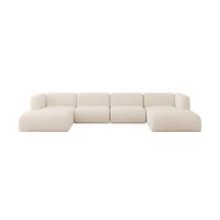 WOHNLANDSCHAFT MIRA-U2 408x179x70 Beige Velours - Greige/Beige, Holzwerkstoff/Kunststoff (408/70/179cm) - ALTDECOR