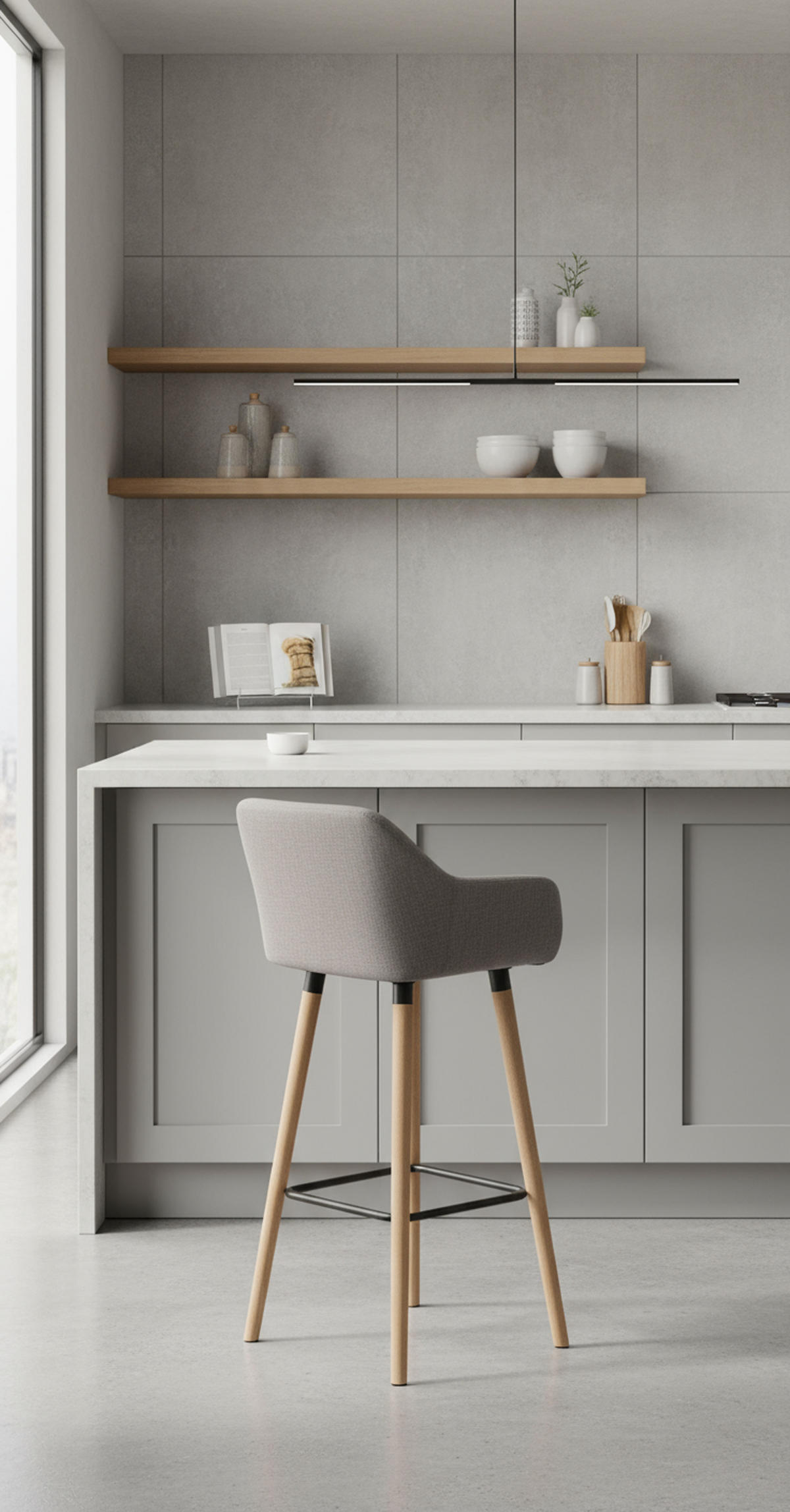 BARHOCKER Grande Stoff grau - Grau, Holz/Textil (51/101/50cm) - TPFLiving
