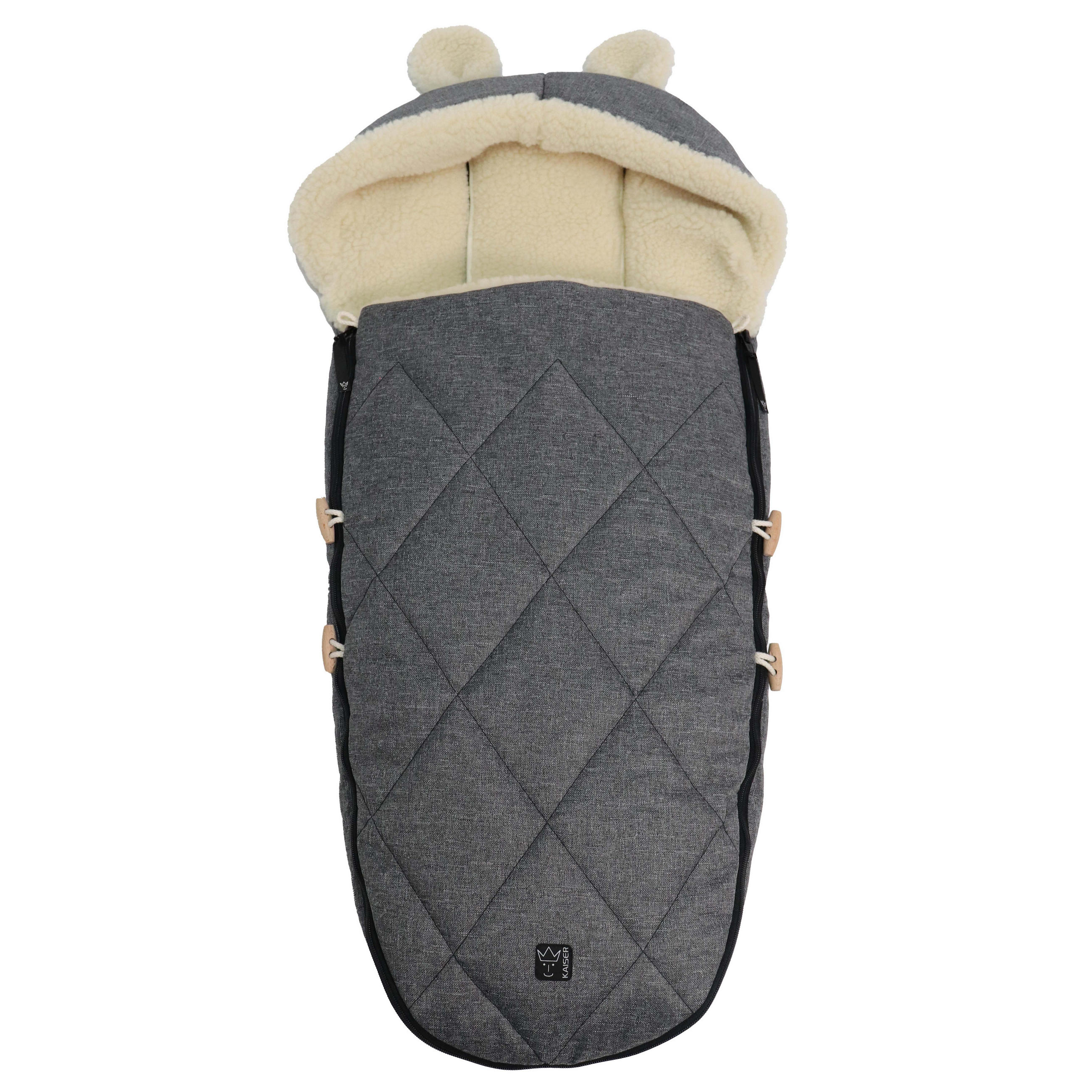 KINDERWAGENFUSSSACK XL EARS WOOL, anthracite melange - Grau, Naturmaterialien (43/93cm) - Kaiserbaby