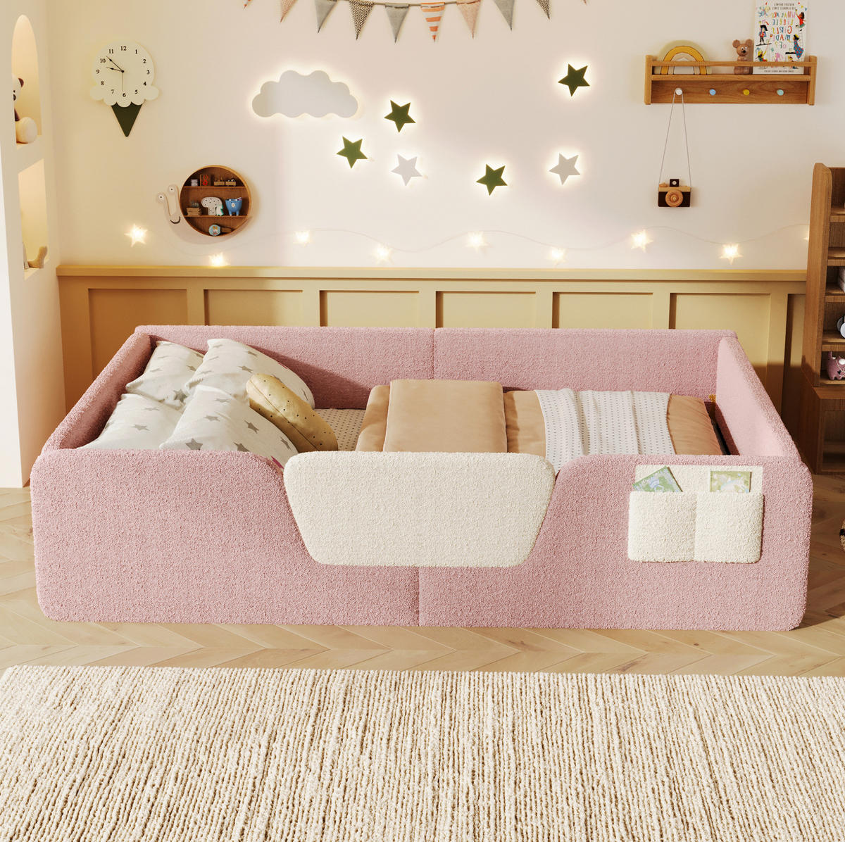 POLSTERBETT 140/190 cm Pink mit abnehmbaren Sicherheitsgittern - Pink, Textil (140/190cm) - MIVRAY