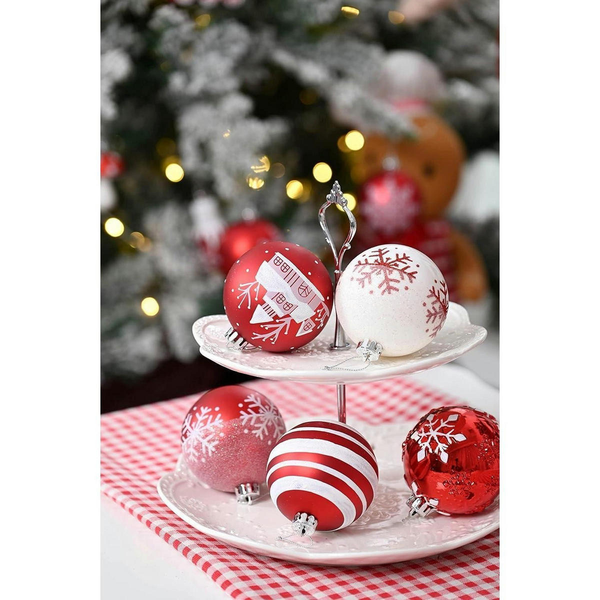 WEIHNACHTSKUGELN 16-teiliges Set 8 cm Rot Weiß - Multicolor, Kunststoff (8/8/8cm)