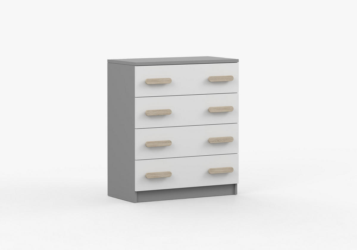 JUGENDZIMMER Elora in Grau und Weiß – 4-teiliges Set mit Schreibtisch, Kommode, Wandregal und Schrank – Grifffarbe Sonoma Eiche - Grau, Holzwerkstoff (80/200/120cm)