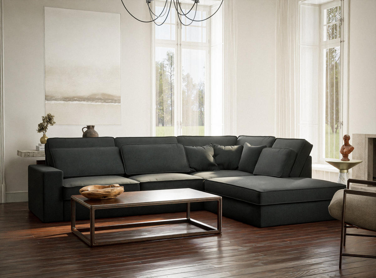 ECKSOFA Kirou Türkis Webstoff - Rechts Seite - Türkis/Schwarz, Holz/Holzwerkstoff (225/311cm) - Maison de Reve