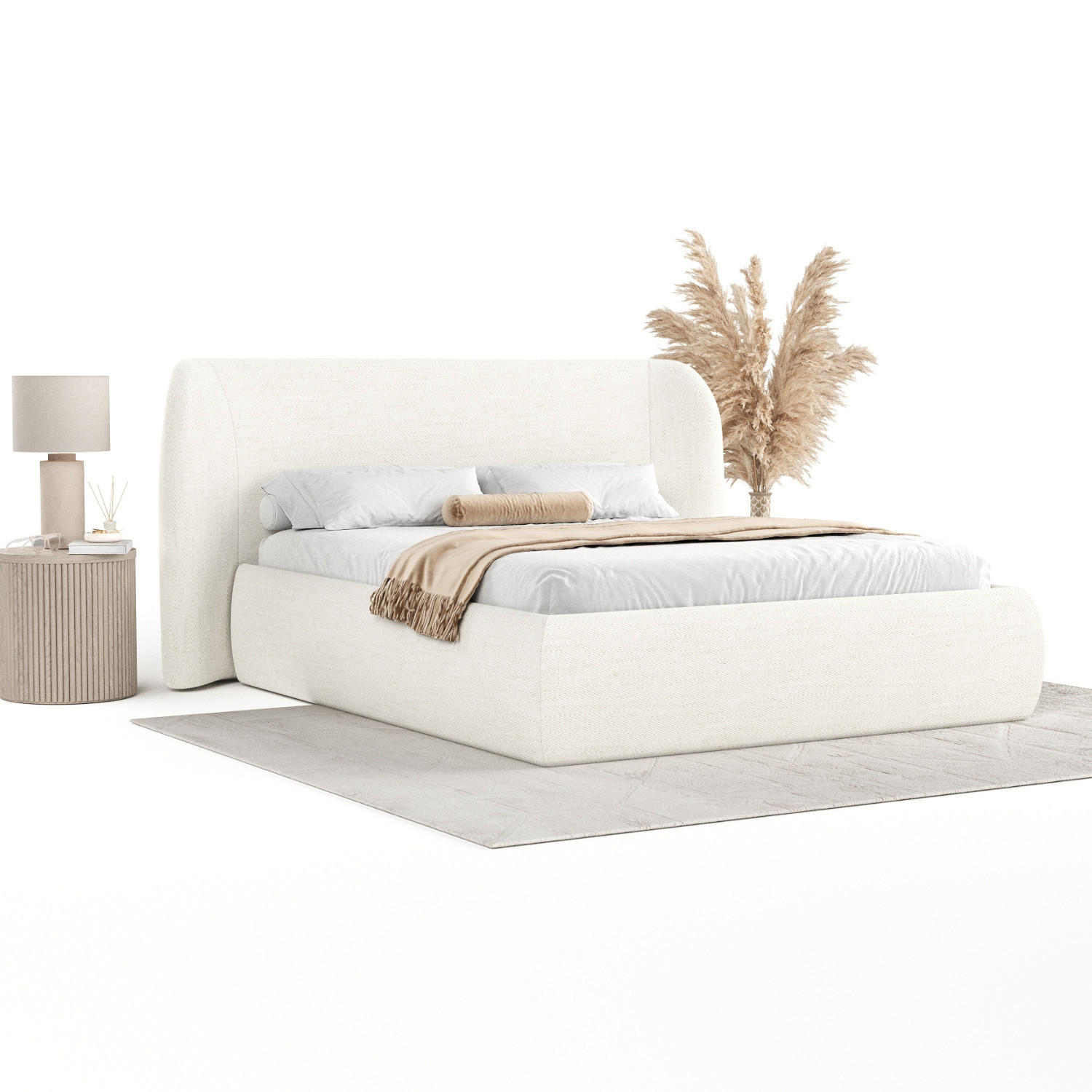 POLSTERBETT Bellano mit Stauraum 200/200 cm Creme im Modesto Stoff - Creme/Schwarz, Holz/Holzwerkstoff (200/200cm) - AltaBeds