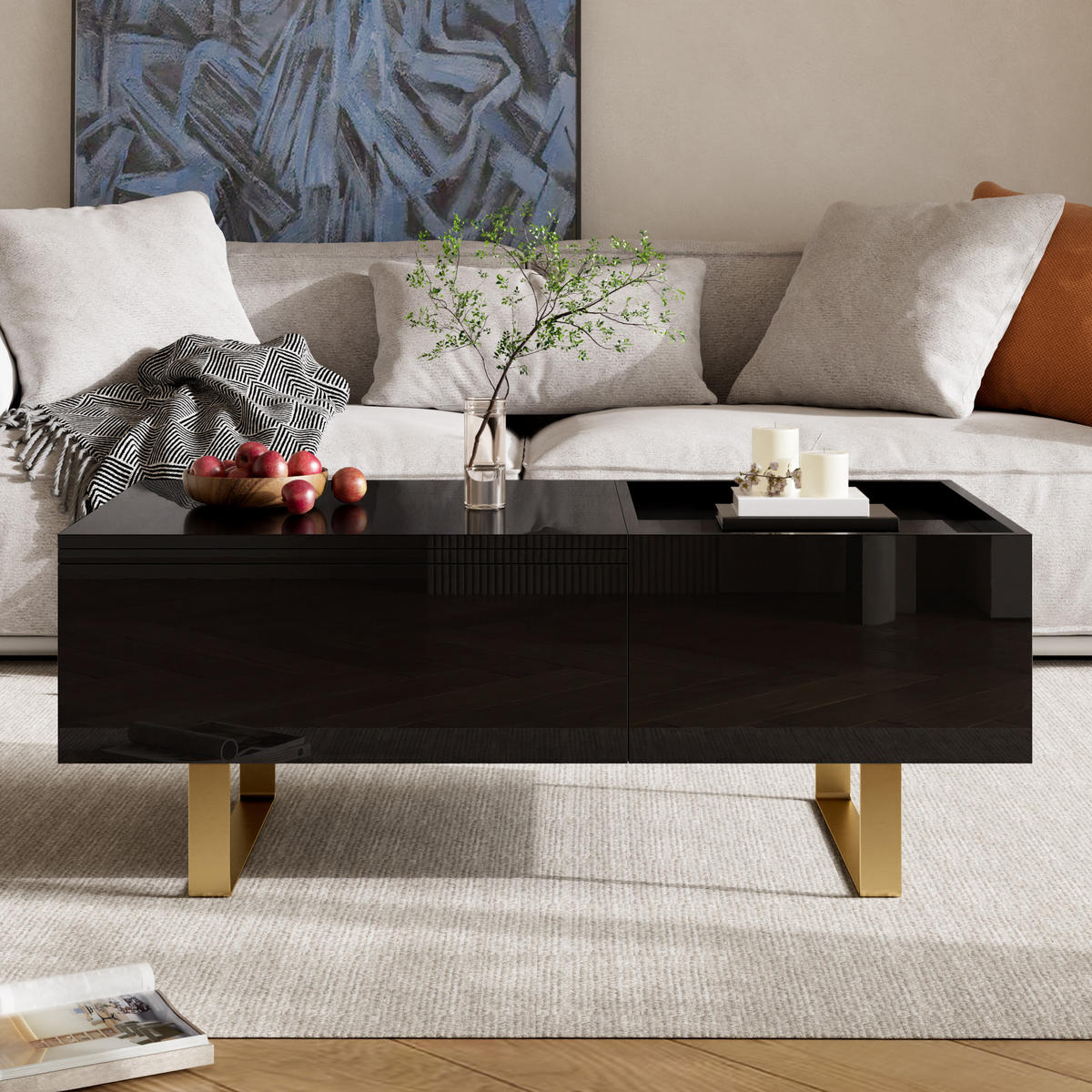 KONFERENČNÍSTOLEK MDF Lesklý Zvedací Zásuvka Černý - černá, kompozitní dřevo (50/100/54.5cm) - FLIEKS