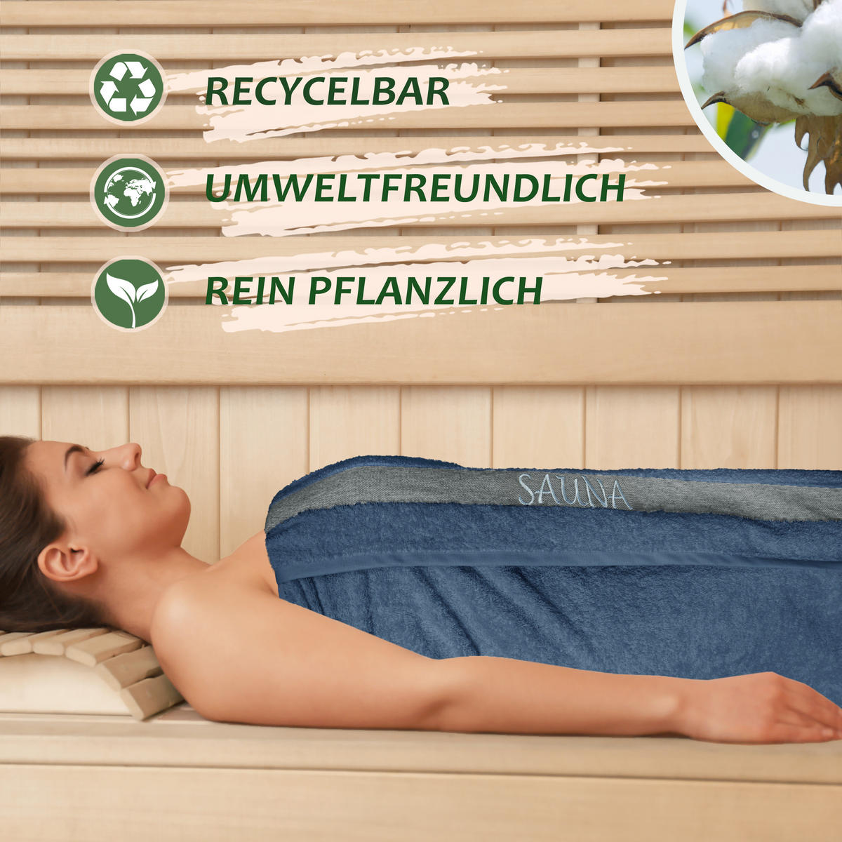 SAUNAHANDTUCH Lima Jeansblau 100x200 cm - Dunkelblau, Naturmaterialien (100/200cm) - Lashuma