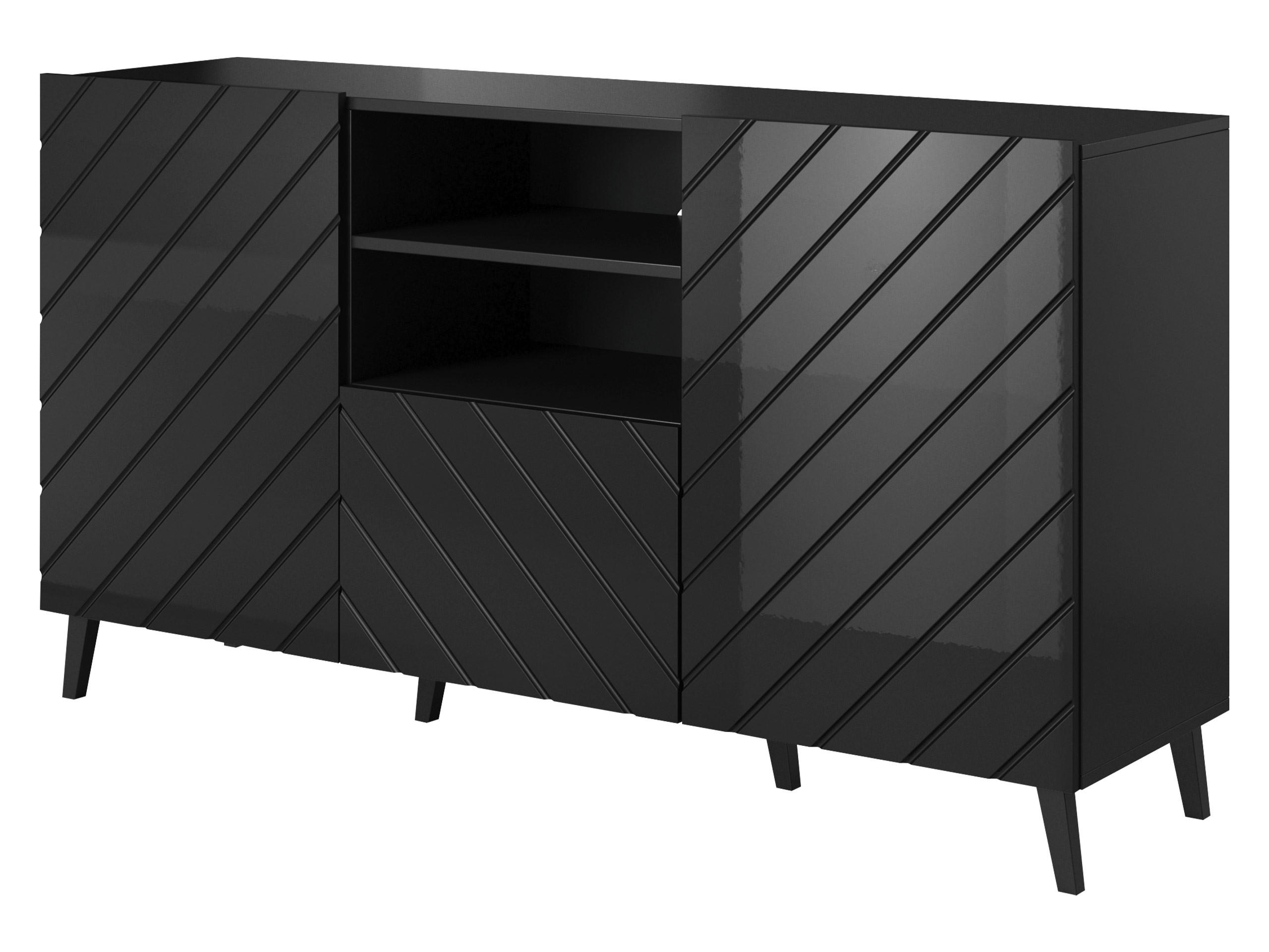 Mirjan24 Kommode Schwarz, Schwarz Hochglanz 150x82x42 cm
