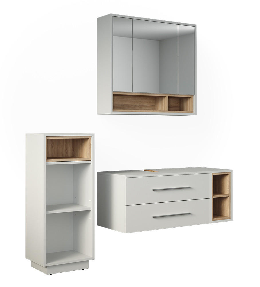 BADMÖBEL-SET Beatrice, Weiß/Sonoma, 3-teilig - Weiß/Sonoma Eiche, Holzwerkstoff (100/40/40cm) - Vicco