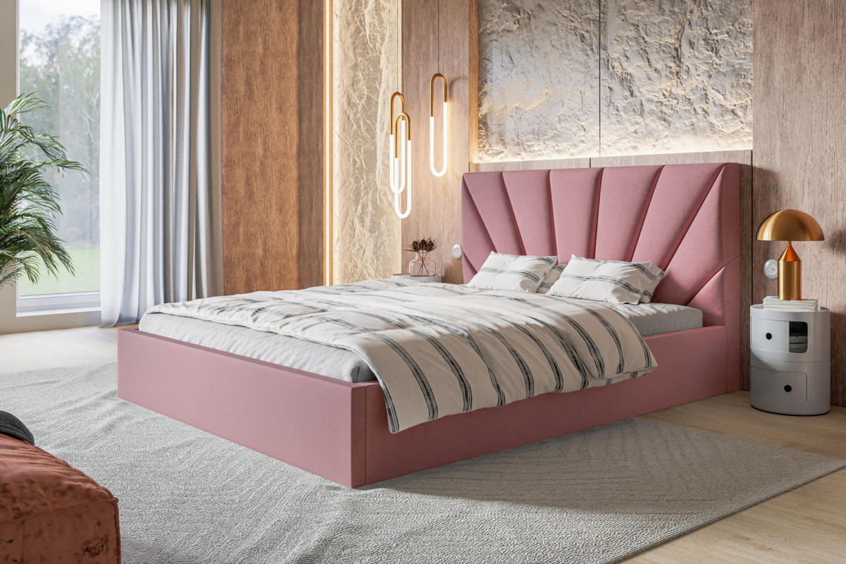 BETT 90x200 - Polsterbett mit Bettkasten und Metallrahmen - Modern Betten - Weicher Jasminstoff - Kollektion Denver, Rosa - Pink, Holz/Textil (90/200cm) - Alpi-Möbel