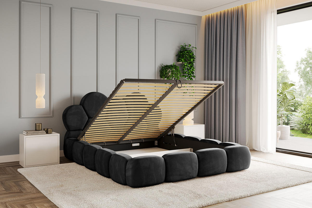 POLSTERBETT mit Bettkasten und Lattenrost, Boxbett ohne Matratze - LANA 200x200 Schwarz - Schwarz, Holzwerkstoff/Textil (200/200cm) - ALTDECOR