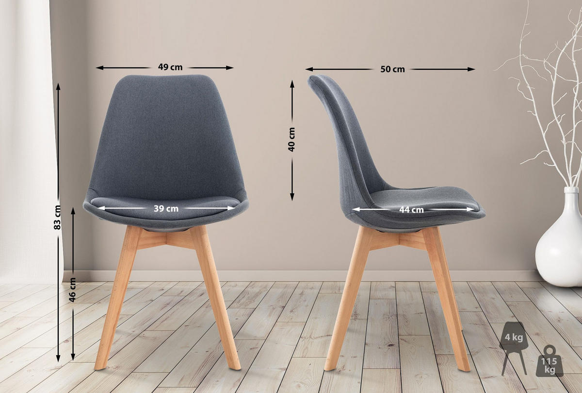 STUHL Stoff dunkelgrau - Eukalyptusholzfarben/Dunkelgrau, Holz/Textil (49/83/50cm) - CLP