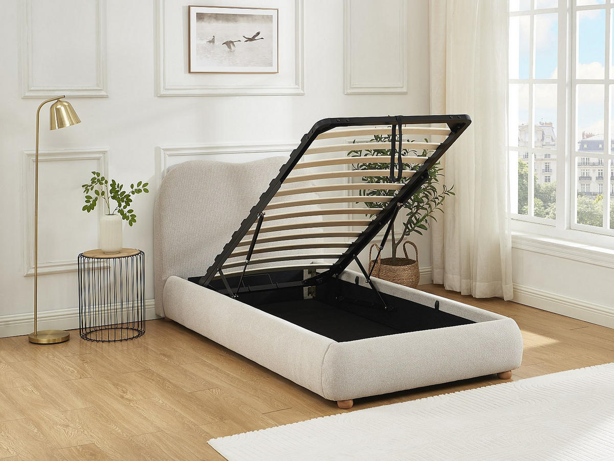 BETT mit Bettkasten - 1 Person - stoff - beige Vanari - Beige, Textil (90/190cm) - Vente-Unique