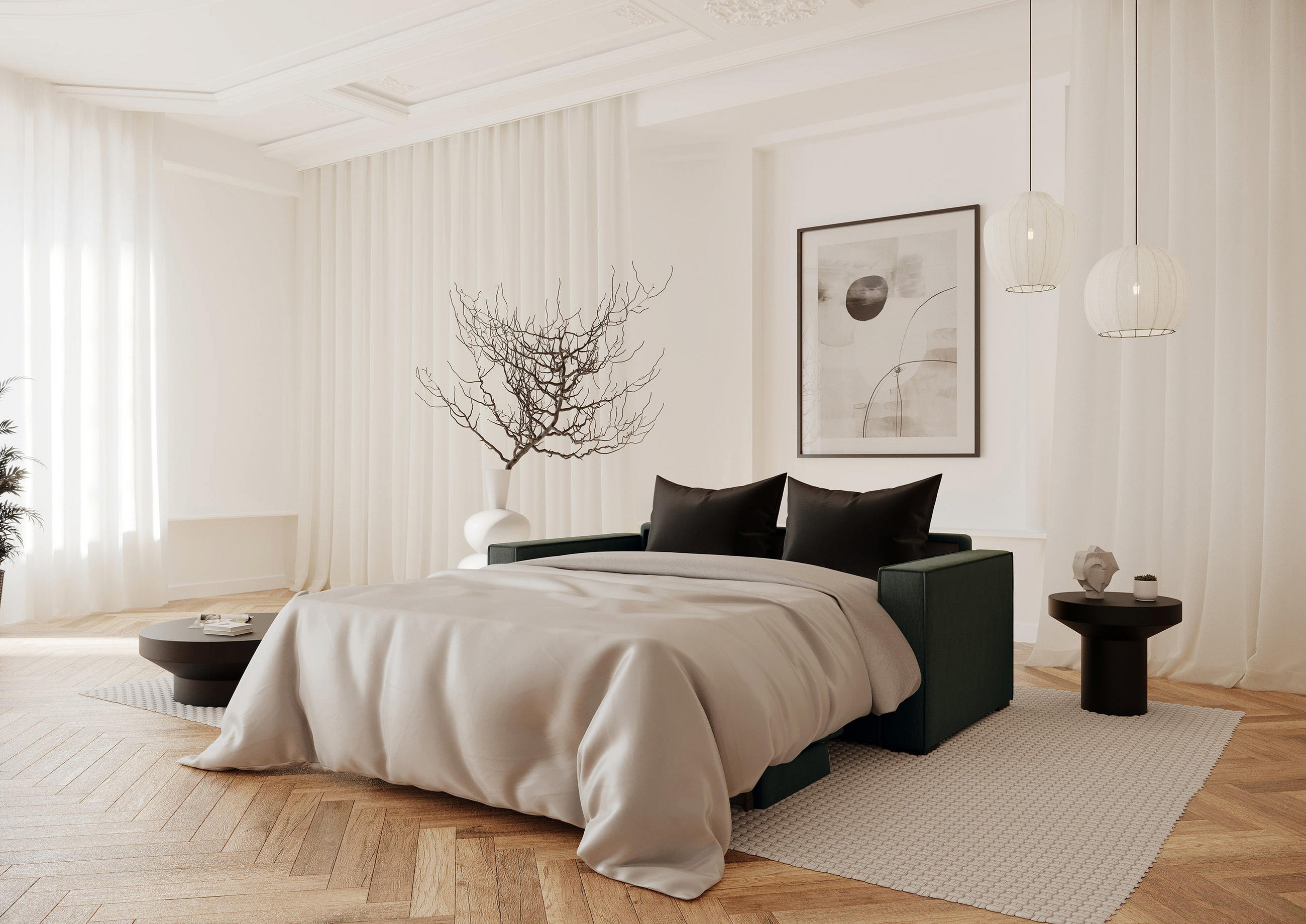 SCHLAFSOFA GERADE Rastergewebe Olivgrün 206cm - Olivgrün, Textil (206/85/100cm) - Sia Home