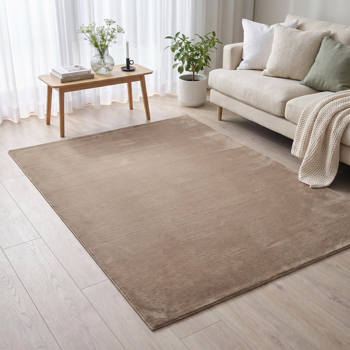 KURZFLORTEPPICH LUMI hellbraun kuschelweich waschbar 140/200 cm - Hellbraun, Textil (140/200cm) - Tapiso