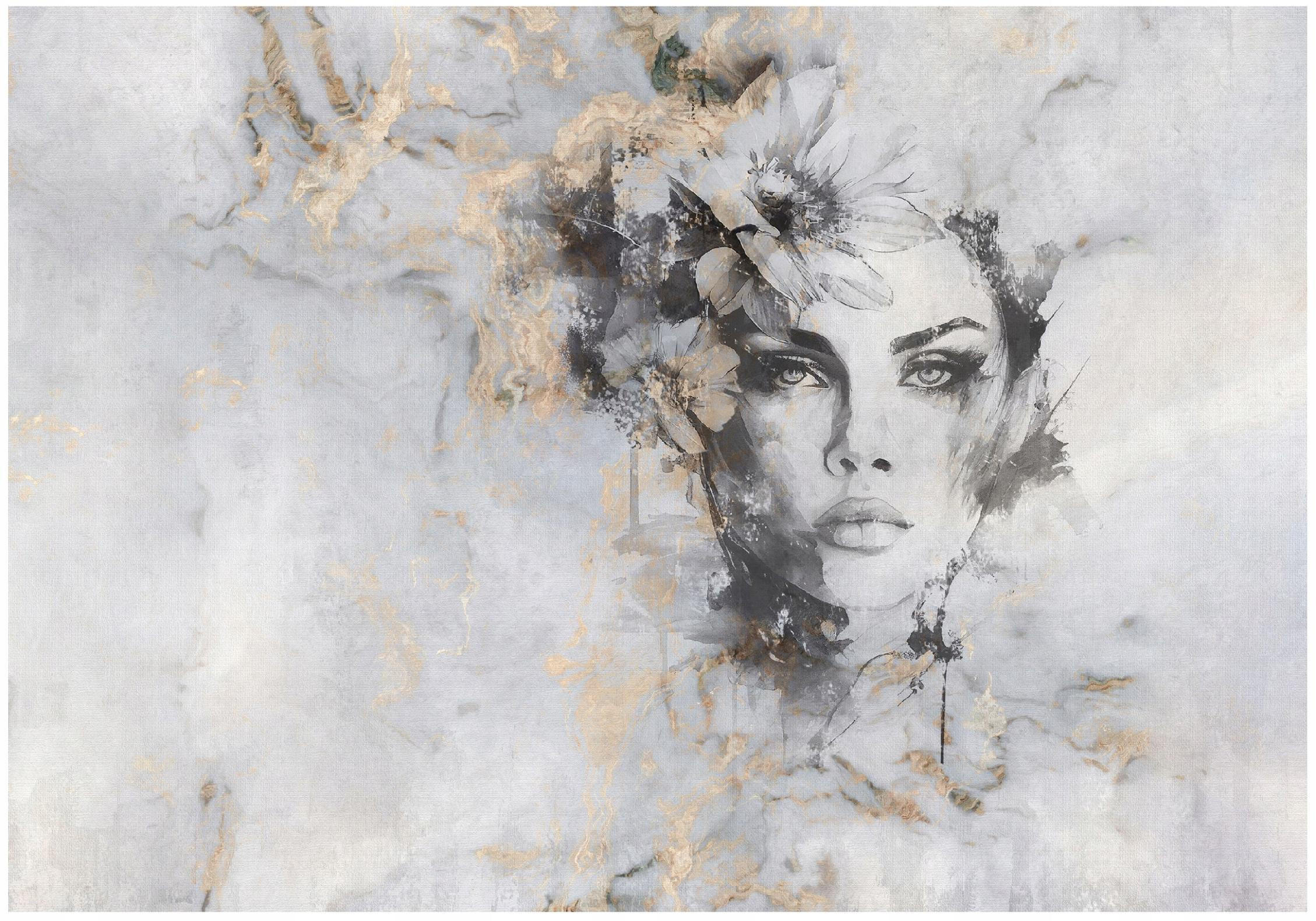 FOTOTAPETE Frau Gesicht Marmor Vliestapete 350x250 - Grau, Papier (350/250cm) - Wallarena